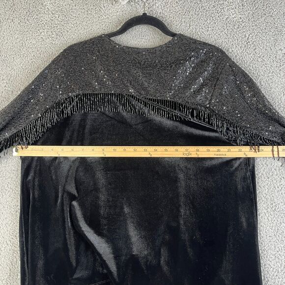 Torrid Cardigan Sweater Womens 0 Black L Open Front Sequins Beaded Fringe Velvet - Picture 6 of 11